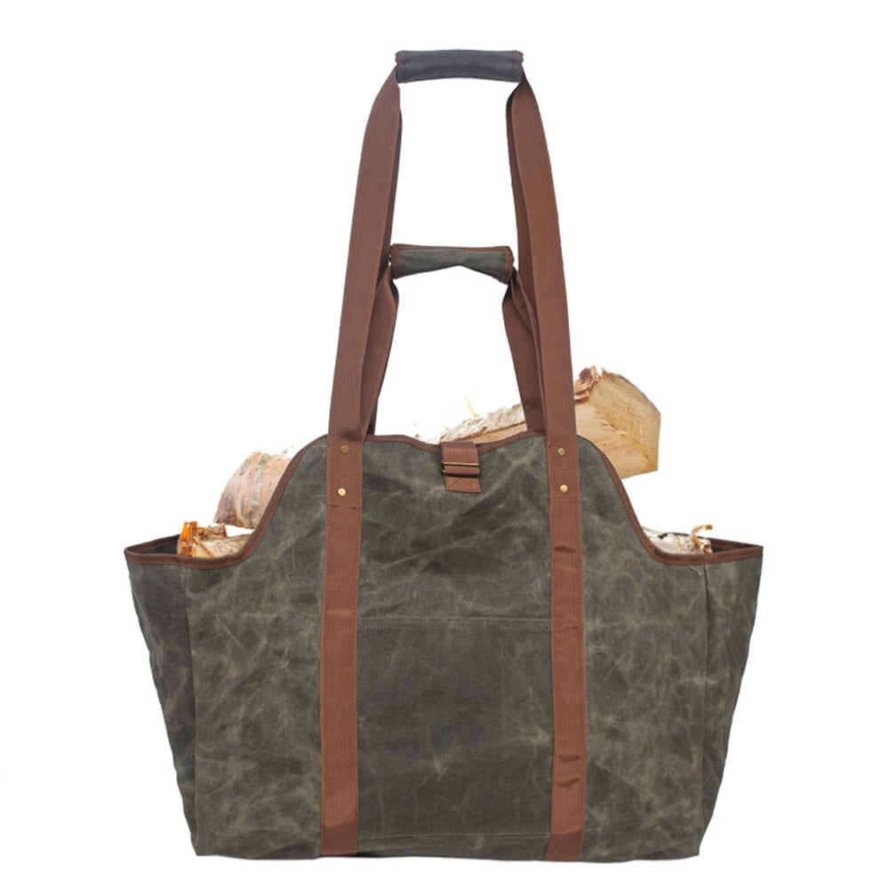 Canvas Firewood Carrier Tote Bag for Camping by HitMyNeed
