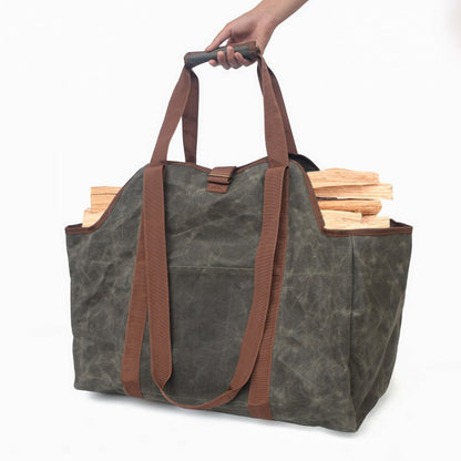 Canvas Firewood Carrier Tote Bag for Camping by HitMyNeed