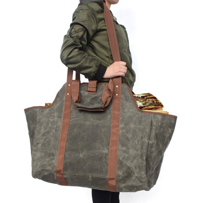 Canvas Firewood Carrier Tote Bag for Camping by HitMyNeed