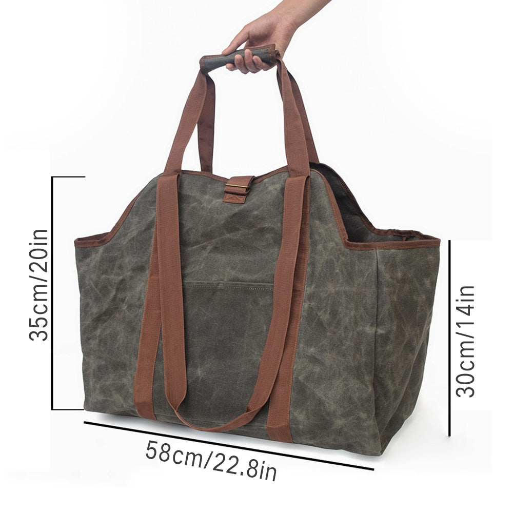 Canvas Firewood Carrier Tote Bag for Camping by HitMyNeed
