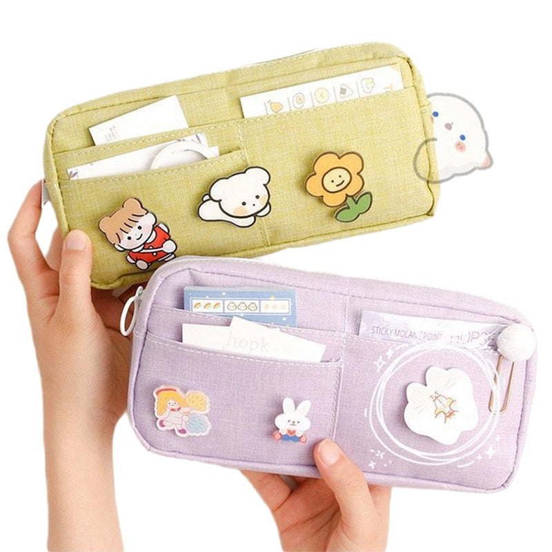 Canvas Pencil Case with Kawaii Badges by HitMyNeed