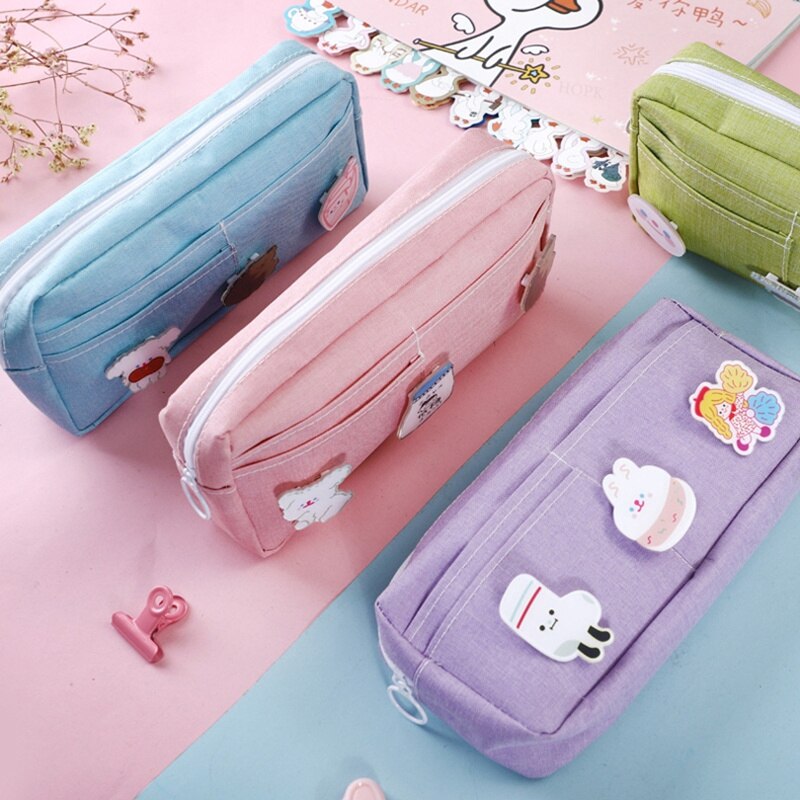 Canvas Pencil Case with Kawaii Badges by HitMyNeed