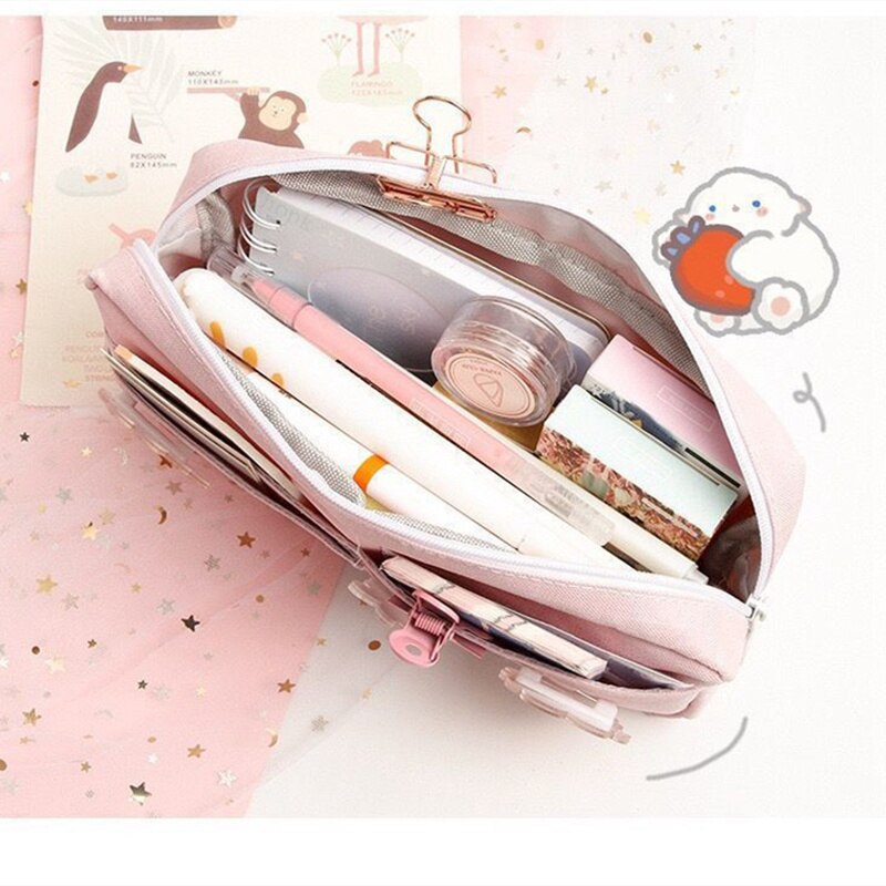 Canvas Pencil Case with Kawaii Badges by HitMyNeed
