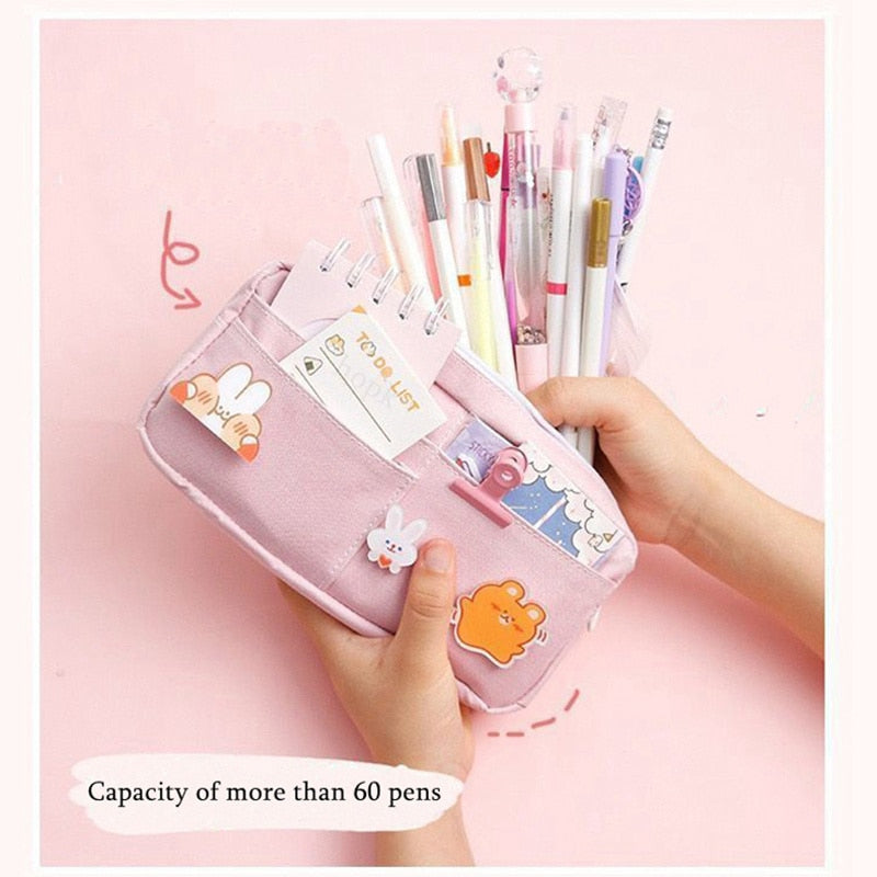 Canvas Pencil Case with Kawaii Badges by HitMyNeed