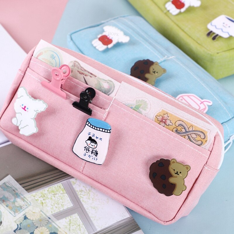 Canvas Pencil Case with Kawaii Badges by HitMyNeed