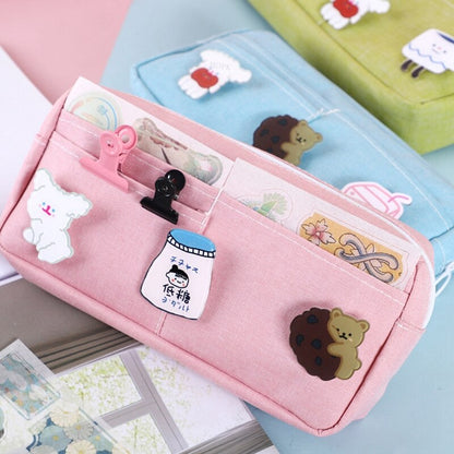 Canvas Pencil Case with Kawaii Badges by HitMyNeed