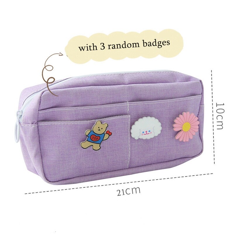 Canvas Pencil Case with Kawaii Badges by HitMyNeed