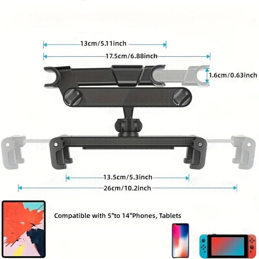 Car Headrest Tablet Holder for 4.7-12.9" Devices by HitMyNeed
