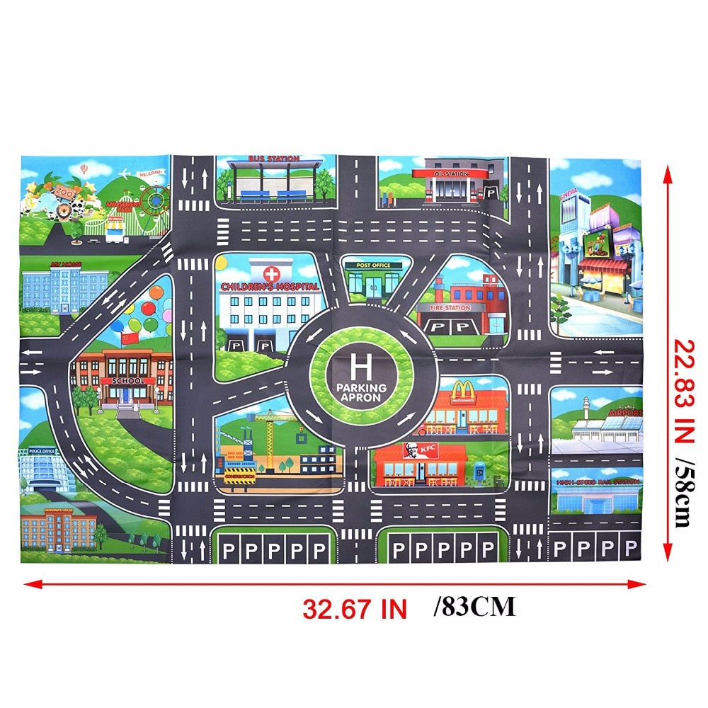 Car Play Mat Parking Road Map with 10 Toy Cars by HitMyNeed