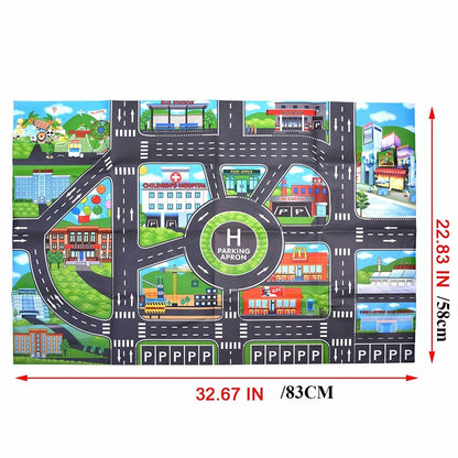 Car Play Mat Parking Road Map with 10 Toy Cars by HitMyNeed