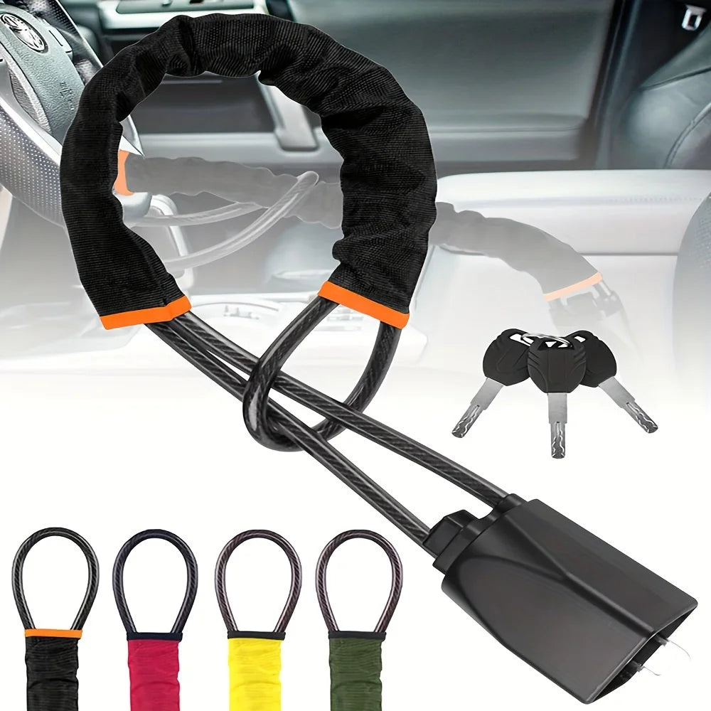 Car Steering Wheel Cable Lock in 4 Colors black by HitMyNeed