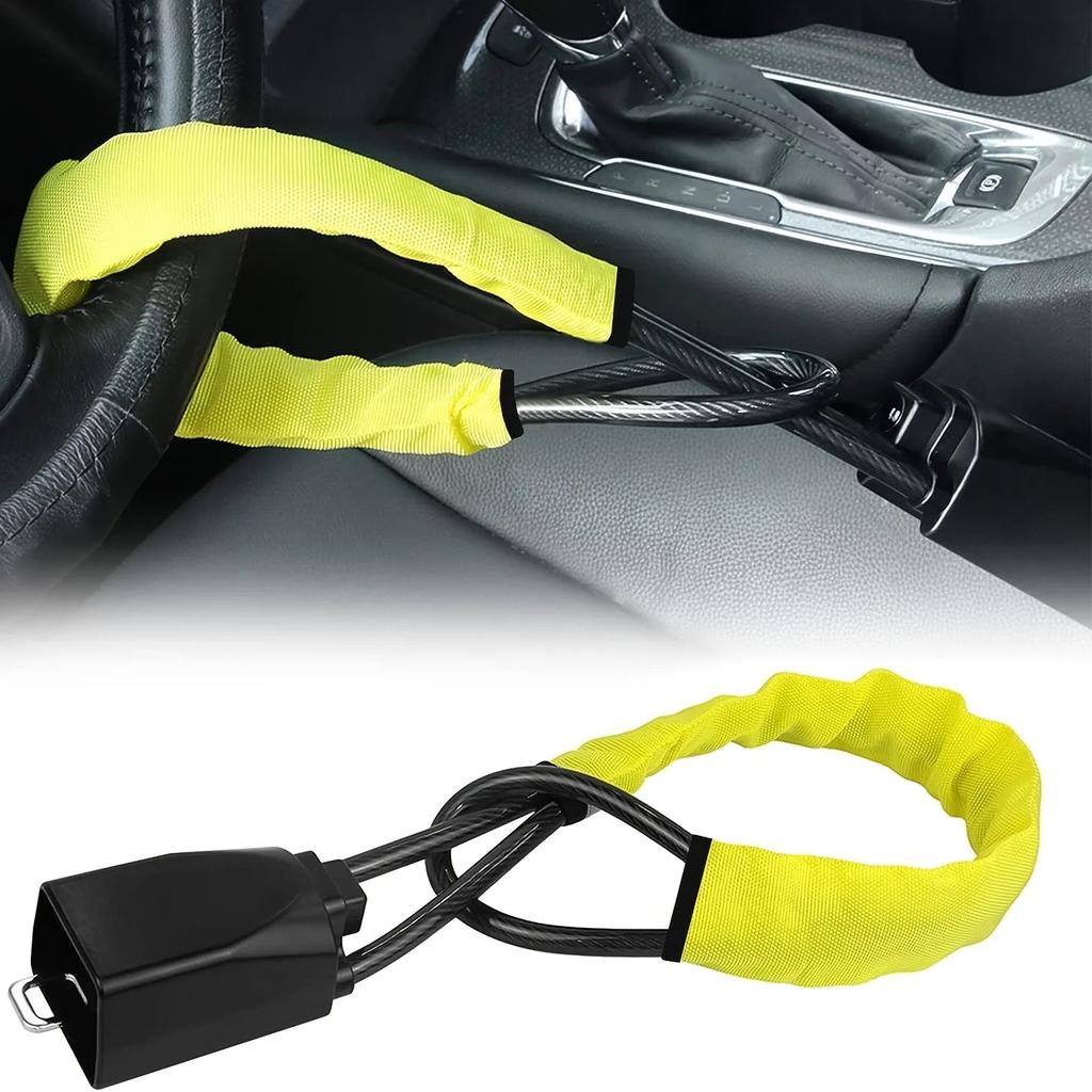 Car Steering Wheel Cable Lock in 4 Colors yellow by HitMyNeed