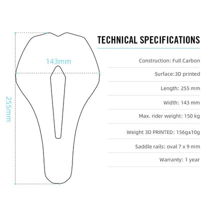 Carbon 3D Printed Ultralight Bike Saddle 115g by HitMyNeed