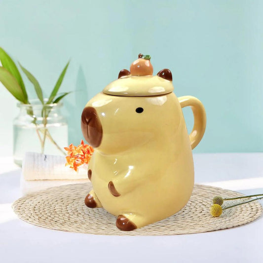 Cartoon Capybara Ceramic Mug with Lid 450ml by HitMyNeed