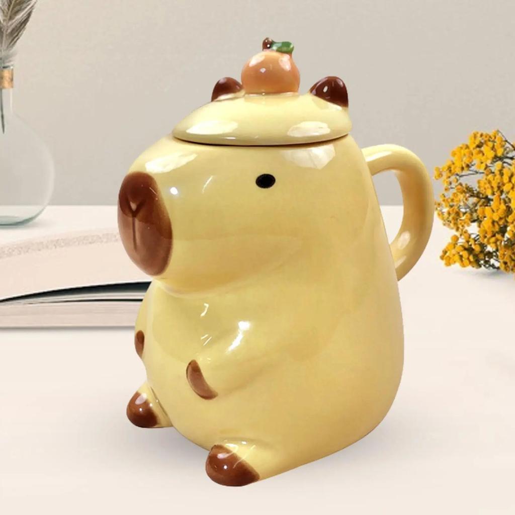 Cartoon Capybara Ceramic Mug with Lid 450ml by HitMyNeed