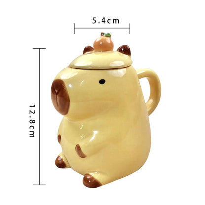 Cartoon Capybara Ceramic Mug with Lid 450ml by HitMyNeed