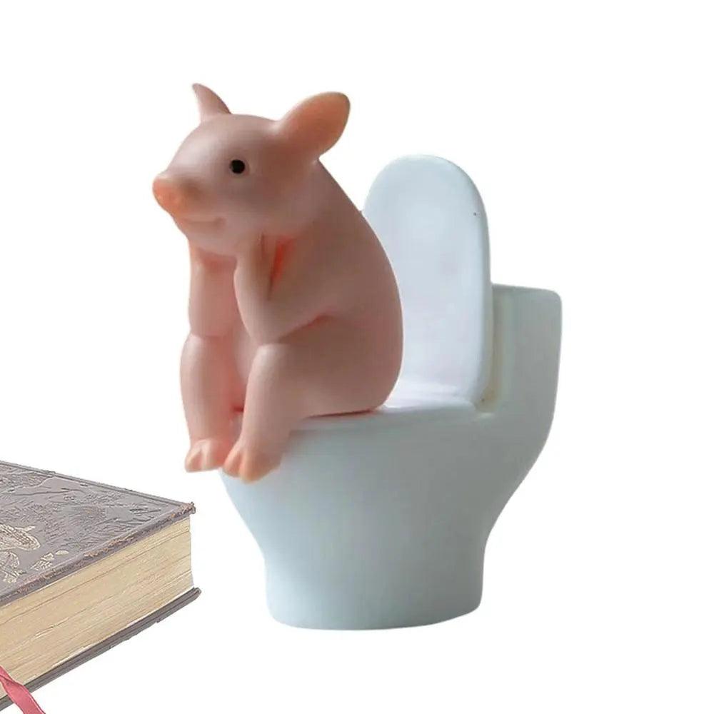 Cartoon Pig Toilet Desktop Ornament Mini Figure by HitMyNeed