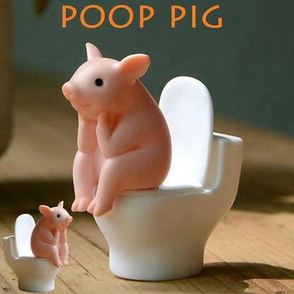 Cartoon Pig Toilet Desktop Ornament Mini Figure by HitMyNeed
