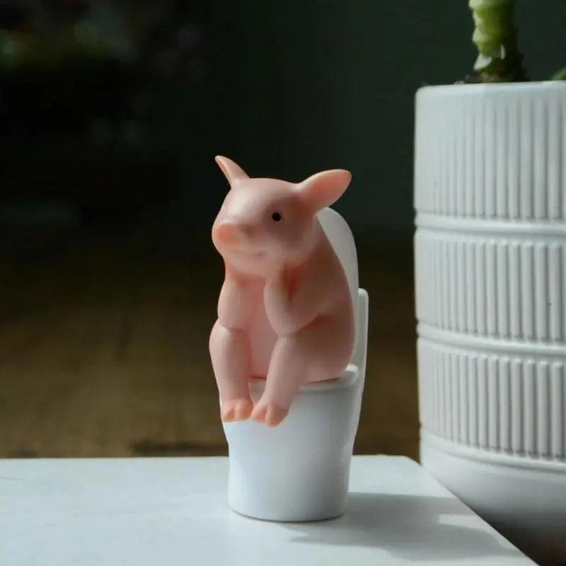 Cartoon Pig Toilet Desktop Ornament Mini Figure by HitMyNeed