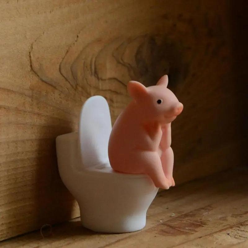 Cartoon Pig Toilet Desktop Ornament Mini Figure by HitMyNeed