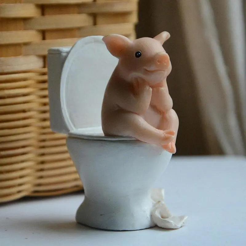 Cartoon Pig Toilet Desktop Ornament Mini Figure by HitMyNeed