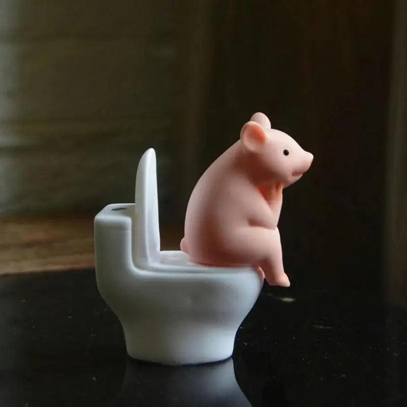 Cartoon Pig Toilet Desktop Ornament Mini Figure by HitMyNeed
