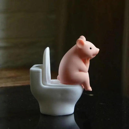 Cartoon Pig Toilet Desktop Ornament Mini Figure by HitMyNeed