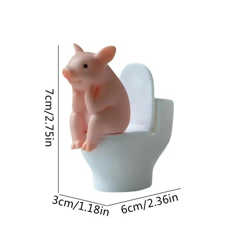 Cartoon Pig Toilet Desktop Ornament Mini Figure by HitMyNeed