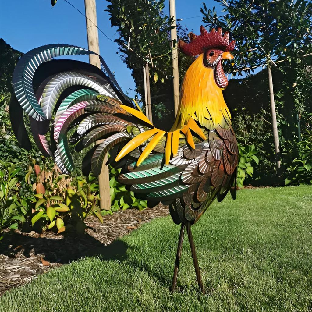 Carved Iron Outdoor Rooster Garden Statue by HitMyNeed