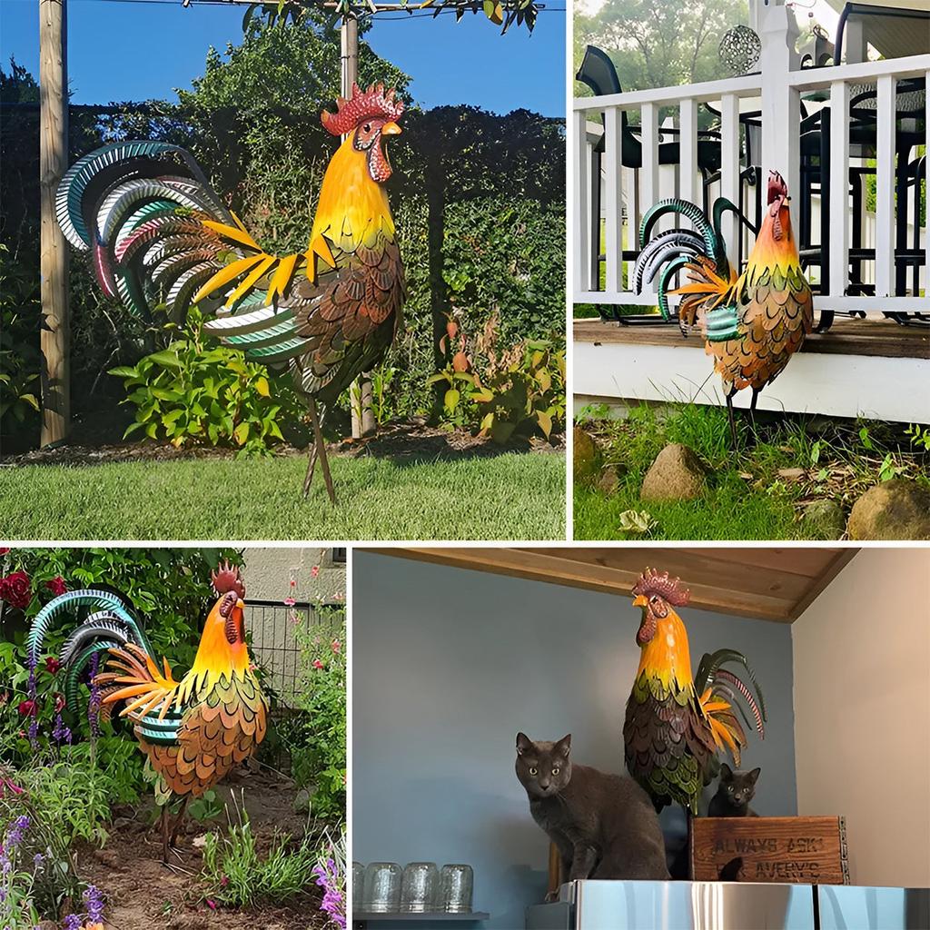 Carved Iron Outdoor Rooster Garden Statue by HitMyNeed