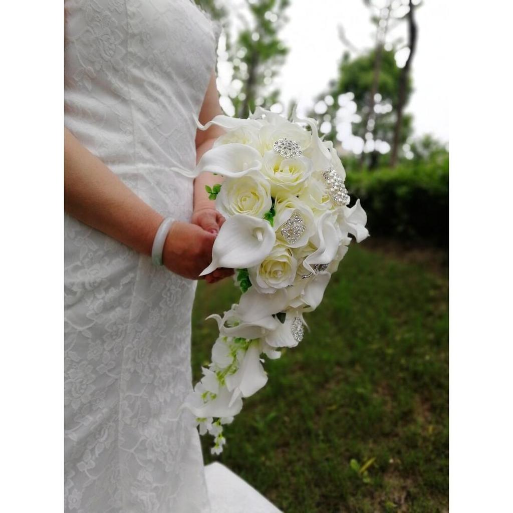 Cascading Artificial Bridal Bouquet in White by HitMyNeed