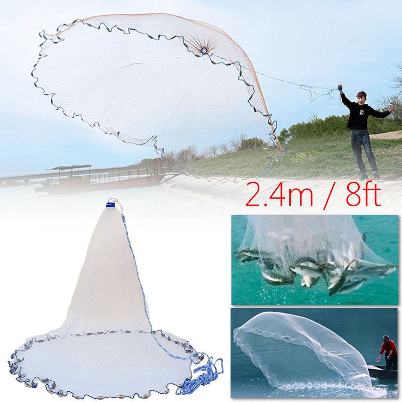 Cast Net Easy Throw Nylon Fishing Net 2.4m by HitMyNeed