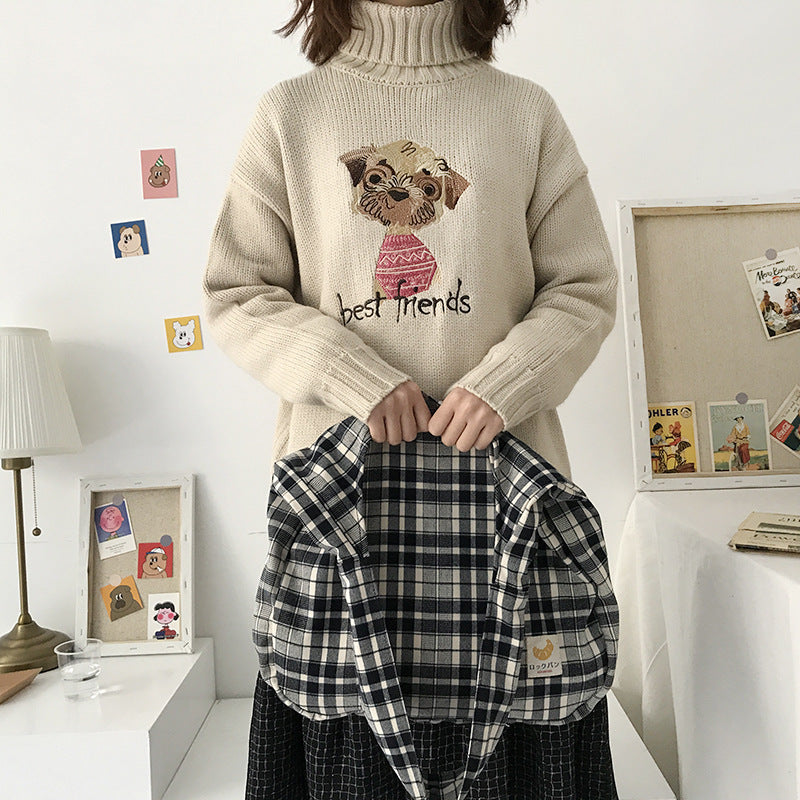 Casual Plaid Canvas Tote Bag with Shoulder Strap by HitMyNeed