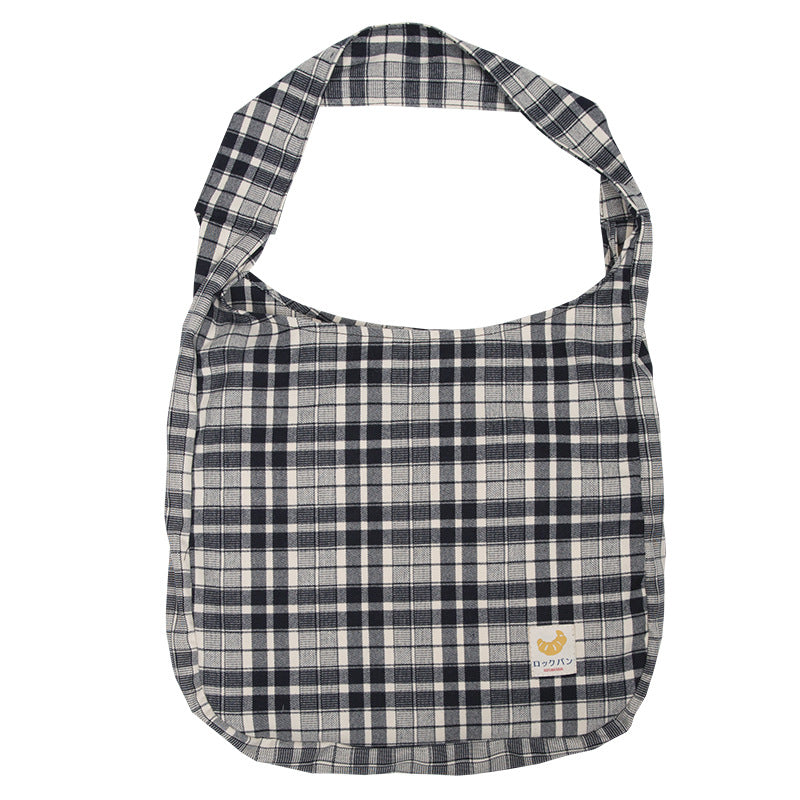 Casual Plaid Canvas Tote Bag with Shoulder Strap by HitMyNeed