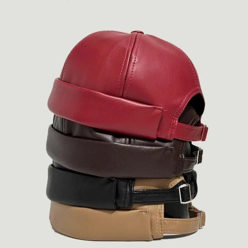 Casual Retro Brimless PU Leather Docker Cap by HitMyNeed