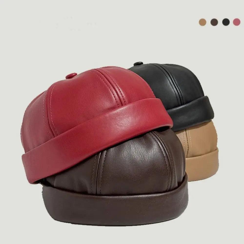 Casual Retro Brimless PU Leather Docker Cap by HitMyNeed