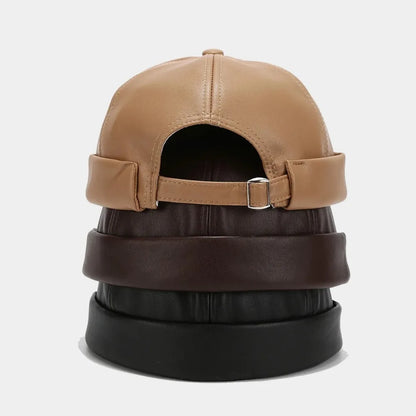 Casual Retro Brimless PU Leather Docker Cap by HitMyNeed