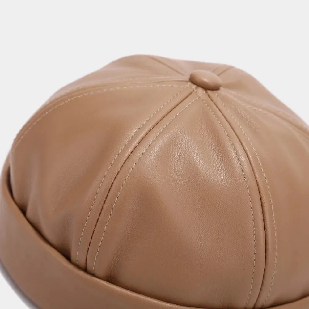 Casual Retro Brimless PU Leather Docker Cap by HitMyNeed