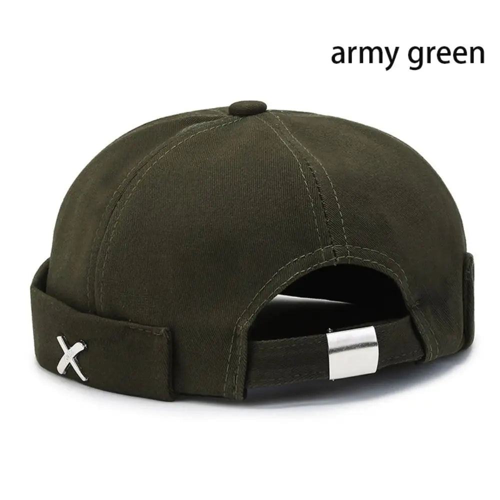 Casual Retro Brimless PU Leather Docker Cap army-green-cotton by HitMyNeed