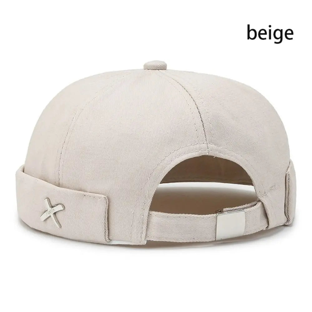 Casual Retro Brimless PU Leather Docker Cap beige-cotton by HitMyNeed