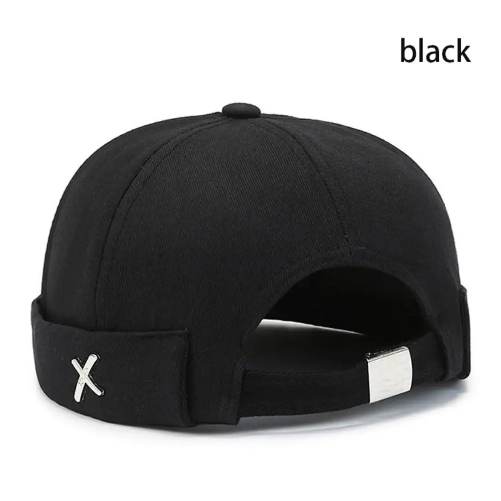 Casual Retro Brimless PU Leather Docker Cap black-cotton by HitMyNeed