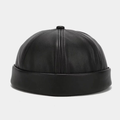 Casual Retro Brimless PU Leather Docker Cap black-pu-leather by HitMyNeed