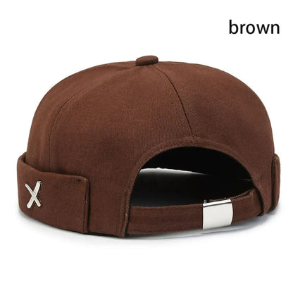 Casual Retro Brimless PU Leather Docker Cap brown-cotton by HitMyNeed