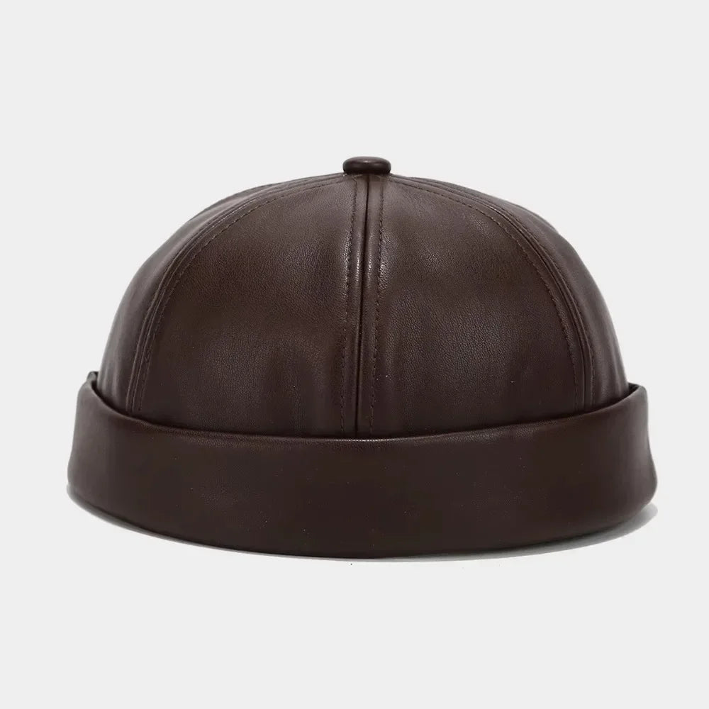Casual Retro Brimless PU Leather Docker Cap coffee-pu-leather by HitMyNeed