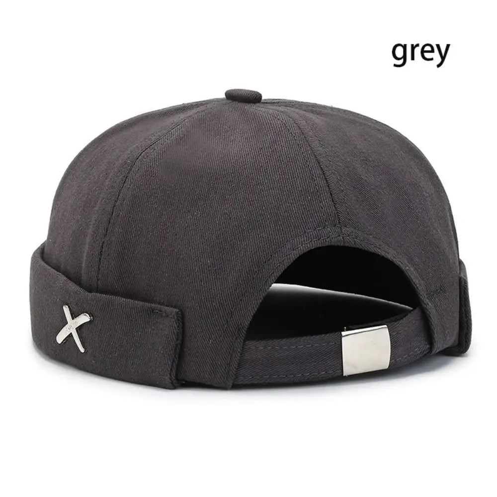 Casual Retro Brimless PU Leather Docker Cap grey-cotton by HitMyNeed
