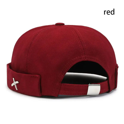 Casual Retro Brimless PU Leather Docker Cap red-cotton by HitMyNeed