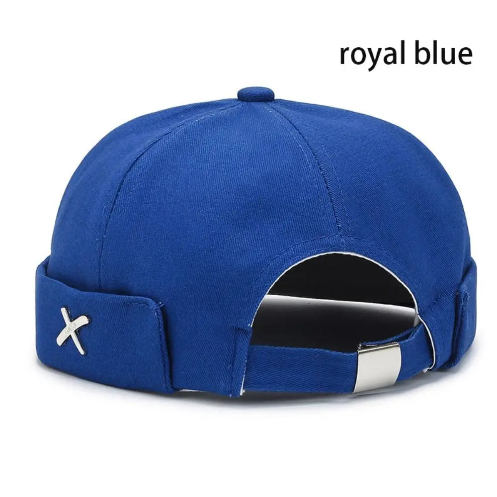 Casual Retro Brimless PU Leather Docker Cap royal-blue-cotton by HitMyNeed