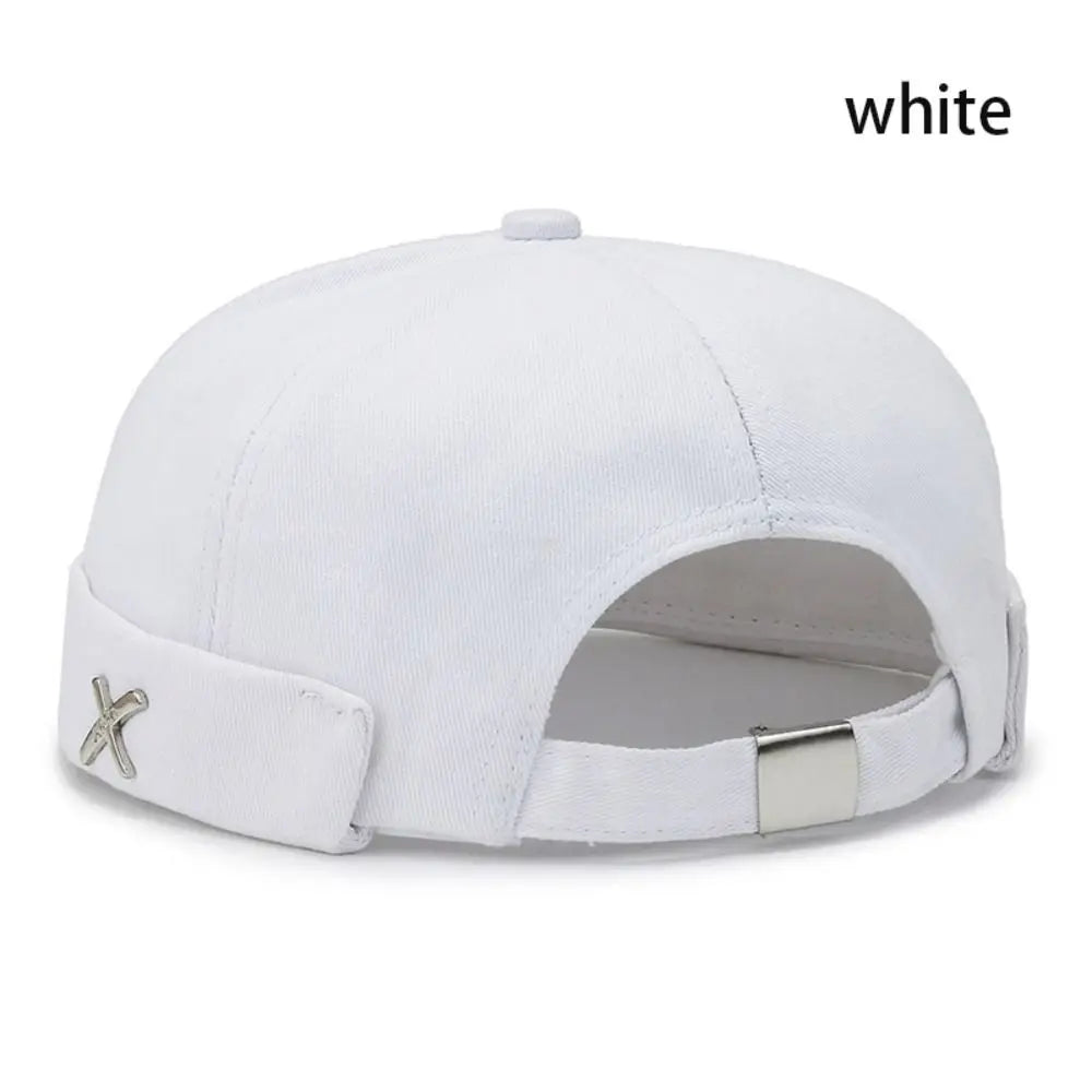 Casual Retro Brimless PU Leather Docker Cap white-cotton by HitMyNeed