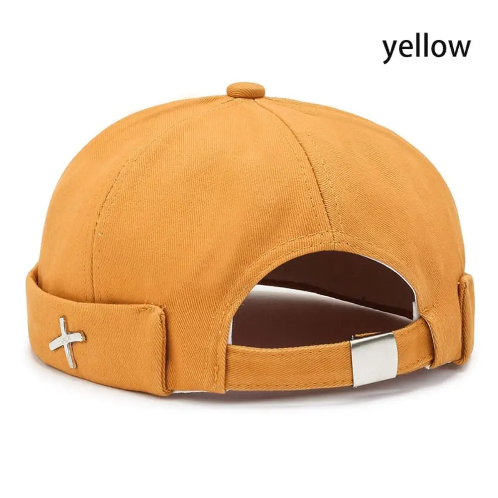 Casual Retro Brimless PU Leather Docker Cap yellow-cotton by HitMyNeed