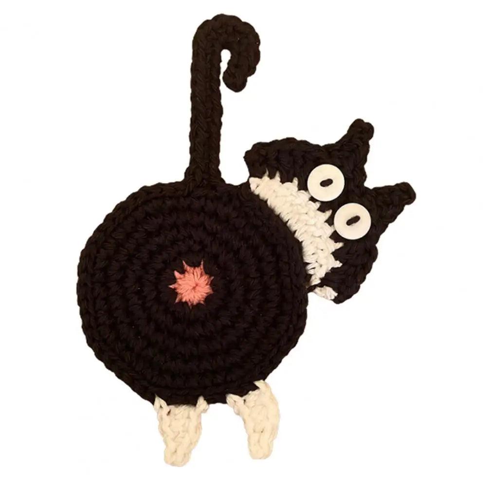 Cat Butt Cloth Coaster - Heat-Resistant & Reusable black-white by HitMyNeed